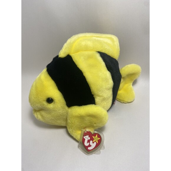 Vintage Ty Beanie Buddies Bubbles the Fish Plush Toy 1998 With Paper Hang Tag - Picture 5 of 9